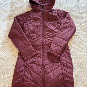 Columbia Women's Heavenly™ Water Resistant Long Hooded Jacket, Size Small, Red